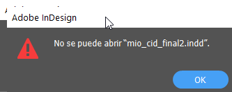 InDesign no puede abrir el archivo